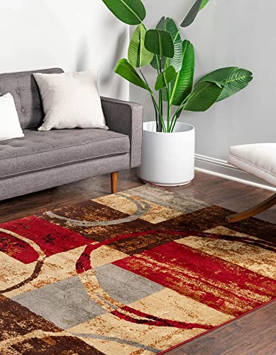 Unique Loom Barista Collection Modern, Abstract, Vintage, Distressed, Urban, Geometric, Rustic, Warm Colors Area Rug, 7 ft x 10 ft, Multi/Beige