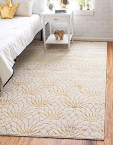 unique loom glam collection geometric, floral, metallics, modern, chic area rug, 8 ft x 10 ft, white/gold