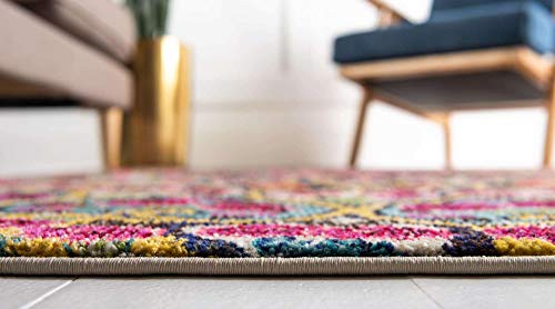 Unique Loom Vita Collection Bright Bohemian Over-Dyed Circular Floral Patterned Traditional Vintage Area Rug, 8 ft x 10 ft, Multi/Yellow