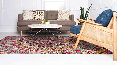 Unique Loom Vita Collection Bright Bohemian Over-Dyed Circular Floral Patterned Traditional Vintage Area Rug, 8 ft x 10 ft, Multi/Yellow