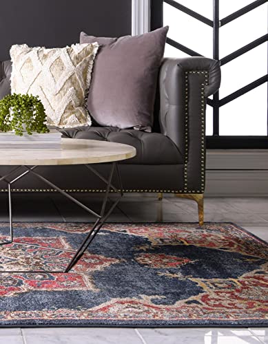 Unique Loom Utopia Collection Traditional Classic Vintage Inspired Area Rug with Warm Hues, 8 ft x 10 ft, Navy Blue/Burgundy