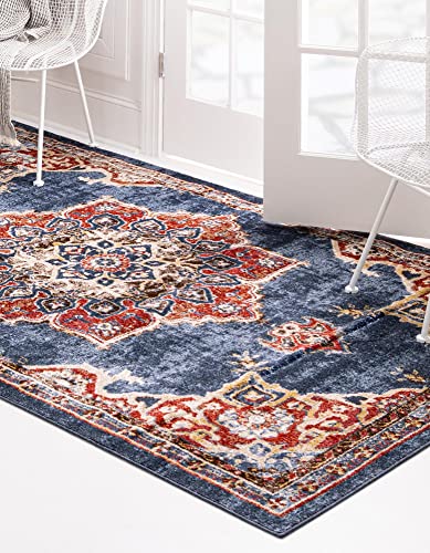 Unique Loom Utopia Collection Traditional Classic Vintage Inspired Area Rug with Warm Hues, 8 ft x 10 ft, Navy Blue/Burgundy