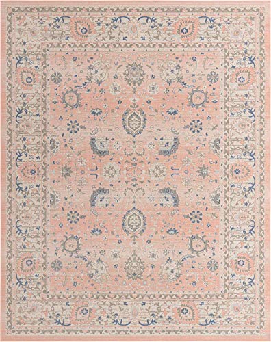 Unique Loom Whitney Collection Traditional Border Area Rug (8' 0 x 10' 0 Rectangular, Powder Pink)