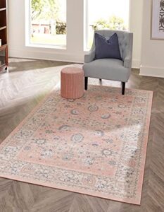 unique loom whitney collection traditional border area rug (8′ 0 x 10′ 0 rectangular, powder pink)