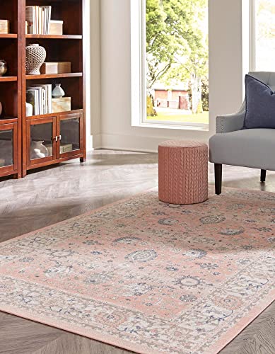 Unique Loom Whitney Collection Traditional Border Area Rug (8' 0 x 10' 0 Rectangular, Powder Pink)