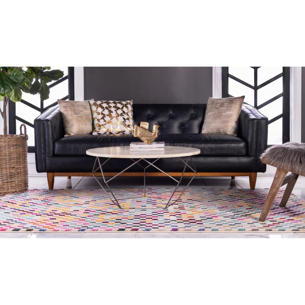 Unique Loom Chromatic Collection Modern Geometric & Vibrant Abstract Area Rug for Any Home Décor, 9 ft x 12 ft, Multi/Beige