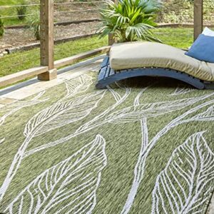 Unique Loom Collection Botanical, Coastal, Leaves, Indoor and Outdoor Area Rug, 8 ft x 11 ft 4 in, Green/Ivory