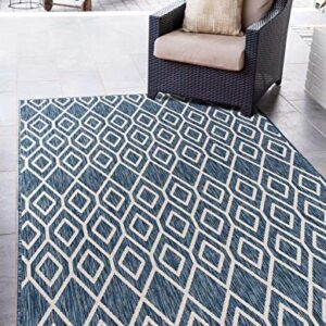 Unique Loom Jill Zarin Outdoor Collection Trellis Geometric Area Rug (9' 0 x 12' 0 Rectangular, Blue)