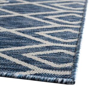 Unique Loom Jill Zarin Outdoor Collection Trellis Geometric Area Rug (9' 0 x 12' 0 Rectangular, Blue)