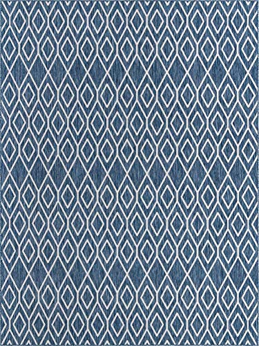 Unique Loom Jill Zarin Outdoor Collection Trellis Geometric Area Rug (9' 0 x 12' 0 Rectangular, Blue)