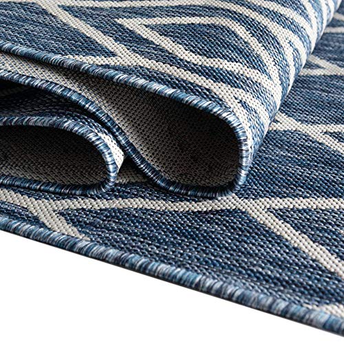 Unique Loom Jill Zarin Outdoor Collection Trellis Geometric Area Rug (9' 0 x 12' 0 Rectangular, Blue)