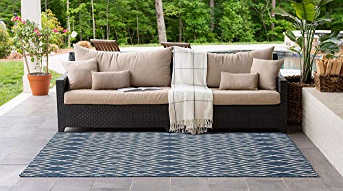 Unique Loom Jill Zarin Outdoor Collection Trellis Geometric Area Rug (9' 0 x 12' 0 Rectangular, Blue)