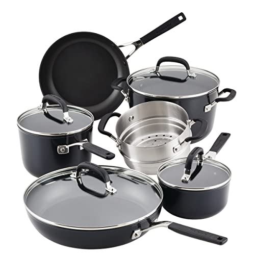 KitchenAid Hard Anodized Nonstick Cookware/Pots and Pans Set, 10 Piece, Matte Black