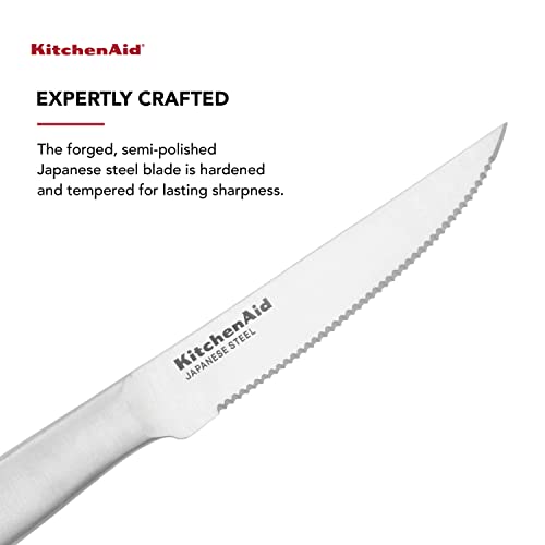 KitchenAid Gourmet Forged Steak Knife Set, High-Carbon Japanese Stainless Steel, 4 Piece, Brushed