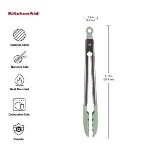 KitchenAid Gourmet Silicone-Tipped Stainless Steel Tongs, 14.5 Inch, Pistachio