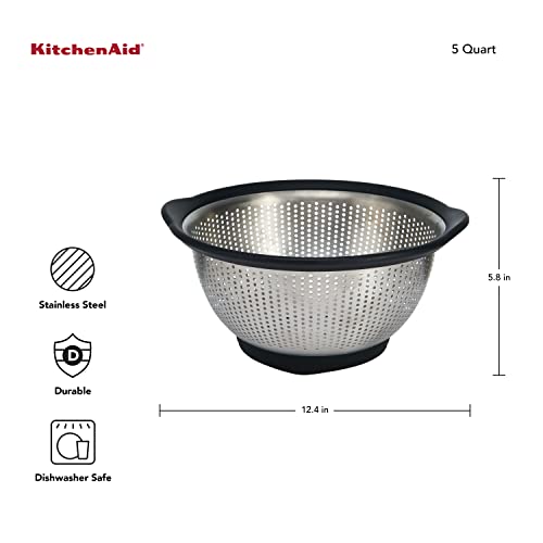 KitchenAid Gourmet Stainless Steel Colander, 5-Quart, Black