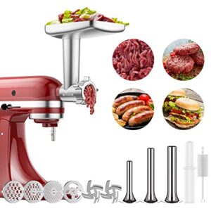 gvode meat grinder attachment for kitchenaid stand mixer, including 3 sausage stuffer accessory, metal food grinder, gvode meat grinder kitchenaid