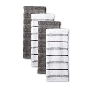 kitchenaid albany kitchen towel 4-pack set, charcoal grey/white, 16″x26″