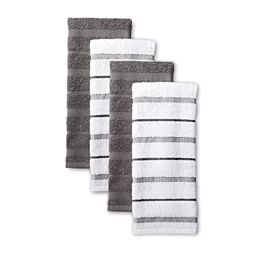 KitchenAid Albany Kitchen Towel 4-Pack Set, Charcoal Grey/White, 16"x26"