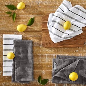 KitchenAid Albany Kitchen Towel 4-Pack Set, Charcoal Grey/White, 16"x26"