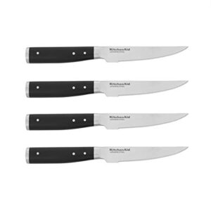 kitchenaid gourmet 4 piece forged triple rivet steak knife set, high carbon japanese steel, sharp kitchen knife set, 4.5 inch, black