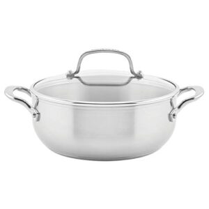 kitchenaid 3-ply base brushed stainless steel casserole dish/pan with lid, 4 quart