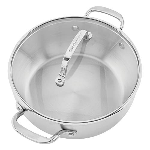 KitchenAid 3-Ply Base Brushed Stainless Steel Casserole Dish/Pan with Lid, 4 Quart