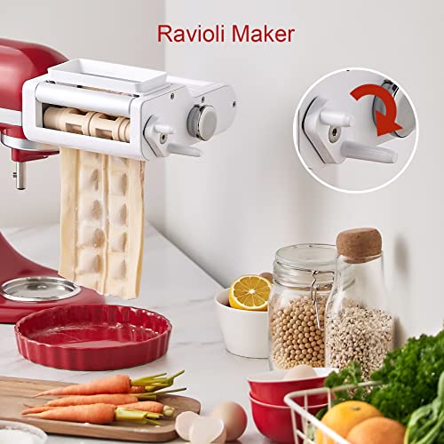 ANTREE 3-IN-1 Pasta Attachment & Ravioli Attachment for KitchenAid Stand Mixers, Pasta Maker Assecories included Pasta Sheet Roller, Spaghetti Cutter and Ravioli Maker Attachment