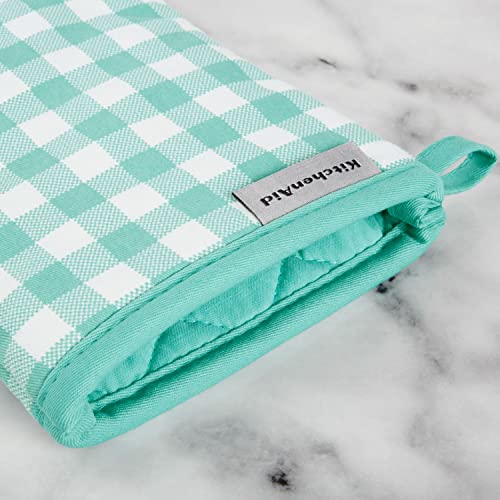 KitchenAid Gingham Oven Mitt 2-Pack Set, Aqua Sky, 7"x13"