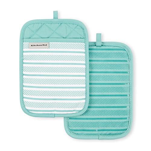 KitchenAid Albany Pot Holder 2-Pack Set, Aqua Sky, 7"x10"