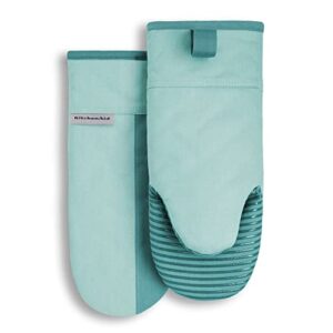 kitchenaid beacon two-tone oven mitt 2-pack set, 5.75″x13″, aqua sky