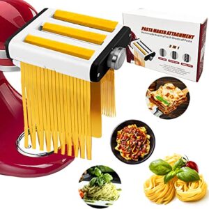 pasta maker attachment for all kitchenaid mixers, noodle ravioli maker kitchen aid mixer accessories 3 in 1 including dough roller spaghetti cutter fettuccine cutter – homemade fresh pasta easily!