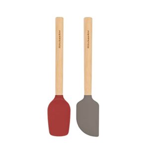 KitchenAid Bamboo Wood Handled Mini Spatula Set with Silicone Head, Set of 2, Empire Red/Gray