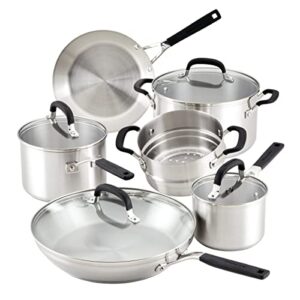 KitchenAid Stainless Steel Cookware / Pots and Pans Set, 10 Piece, Brushed Stainless Steel