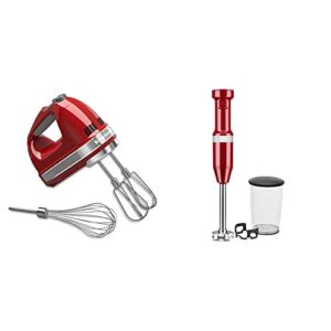 kitchenaid khm7210er 7-speed digital hand mixer with turbo beater ii accessories and pro whisk – empire red & variable speed corded hand blender – khbv53