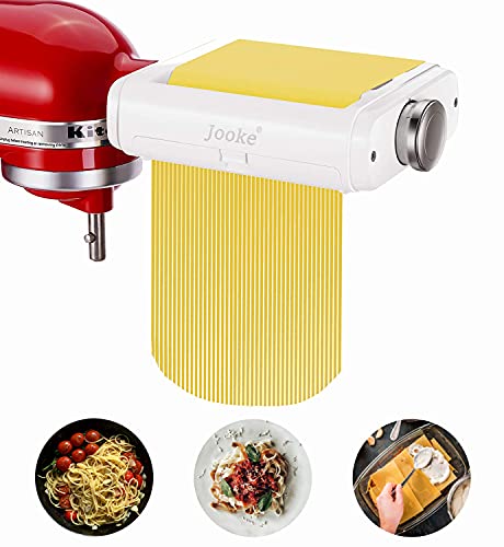 Pasta Maker Attachment for All Kitchenaid Mixers,Noodle Ravioli Maker Kitchen Aid Mixer Accessories 3 in 1 Pasta Attachments Included Pasta Roller Spaghetti Cutter Fettuccine Cutter and Cleaning Brush