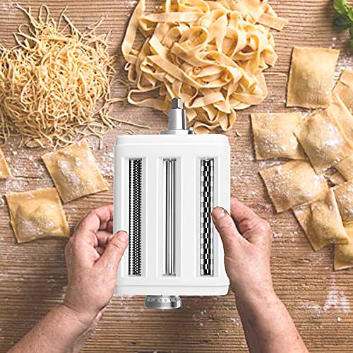 Pasta Maker Attachment for All Kitchenaid Mixers,Noodle Ravioli Maker Kitchen Aid Mixer Accessories 3 in 1 Pasta Attachments Included Pasta Roller Spaghetti Cutter Fettuccine Cutter and Cleaning Brush