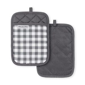 kitchenaid gingham pot holder 2-pack set, charcoal grey, 7″x10″