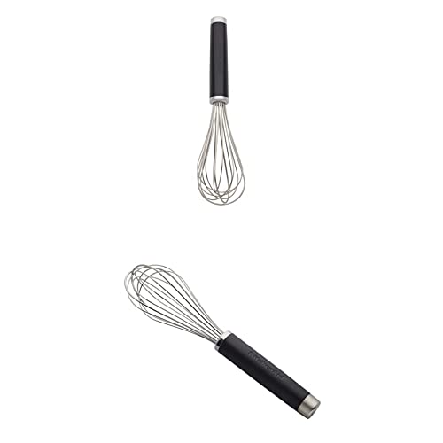 KitchenAid KE060OHOBA Classic Utility Whisk, One Size, Black 2 and KitchenAid Gourmet Utility Whisk, 10.5-Inch, Matte Black