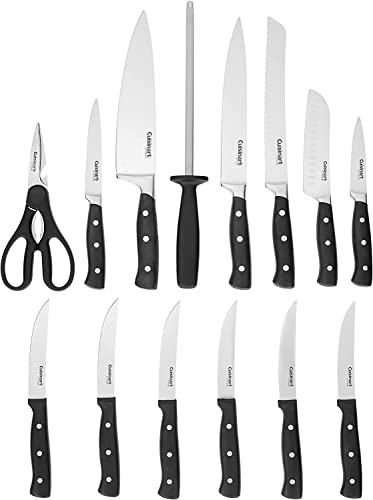 15 Piece Kitchen Knife Set with Block by Cuisinart, Cutlery Set, Triple Rivet Collection, C77TR-15P