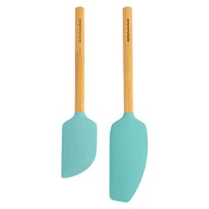 kitchenaid bamboo spatula set, 2-piece, aqua sky 2