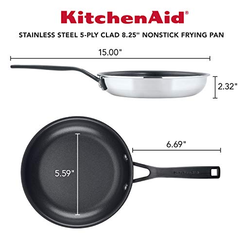 KitchenAid 5-Ply Clad Polished Stainless Steel Nonstick Fry Pan/Skillet, 8.25 Inch