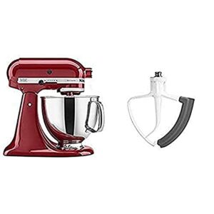 kitchenaid ksm150pser artisan tilt-head stand mixer with pouring shield, 5-quart, empire red and kitchenaid kfe5t flex edge beater for tilt-head stand mixers bundle
