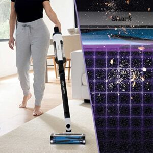 SHARK UZ565H Pro Cordless Vacuum with Clean Sense IQ & MultiFLEX Technology, PowerFins Plus Brushroll, Includes Duster Crevice Tool & Anti-Allergen Dusting Brush, Up to 40 Minute Runtime, White/Blue