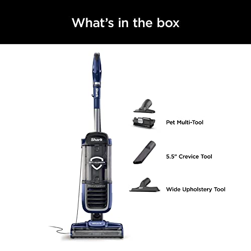 Shark NV151 Navigator Pro Complete Upright Vacuum with HEPA Filtration, Swivel Steering, Power Brush, Crevice Tool & Upholstery Tool, for Pet Hair & Multi-Surface Cleaning, Navy, 0.87 Qt. Dust Cup