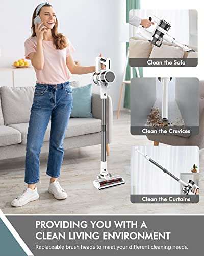 Fykee Cordless Vacuum Cleaner, 4 in 1 Lightweight Cordless Stick Vacuum with 80,000RPM Upgraded Brushless Motor, Vacumm Cleaner with Detachable Battery for Hard Floor Carpet Pet Hair Car