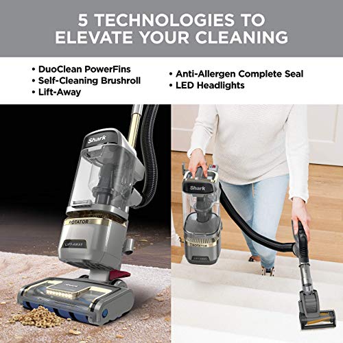 Shark LA502 Rotator Lift-Away ADV DuoClean PowerFins Upright Vacuum with Self-Cleaning Brushroll Powerful Pet Hair Pickup and HEPA Filter.89 Quart Dust Cup Capacity, Silver (Renewed)