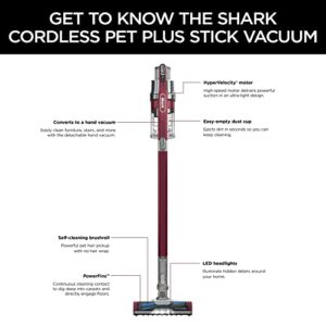 Shark IZ362H Anti-Allergen Cordless Lightweight Stick Vacuum with Self-Cleaning Brushroll, PowerFins, Removable Handheld, Crevice, Upholstery, Anti-Allergen, Pet Multi-Tool, Flex, 40 min runtime, Red