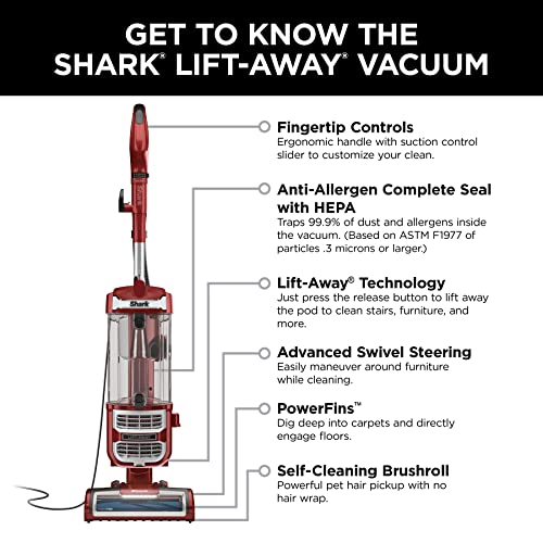 Shark ZD402 Rotator Lift-Away Upright Vacuum with PowerFins, Self-Cleaning Brushroll, HEPA Filtration, Swivel Steering, Precision Duster, Crevice Tool & Upholstery Tool, Perfect for Pets, Paprika