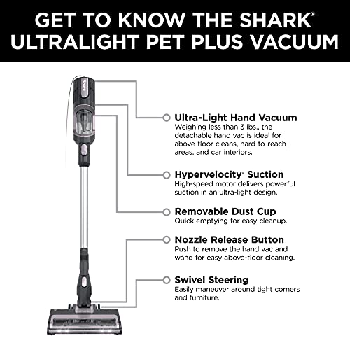 Shark HS152AMZ UltraLight Pet Plus Corded Stick Vacuum, with Swivel Steering, LED Headlights, Removable Dust Cup, Precision Hand Vacuum, and 2 Pet Tools, for all Floors, Lavender
